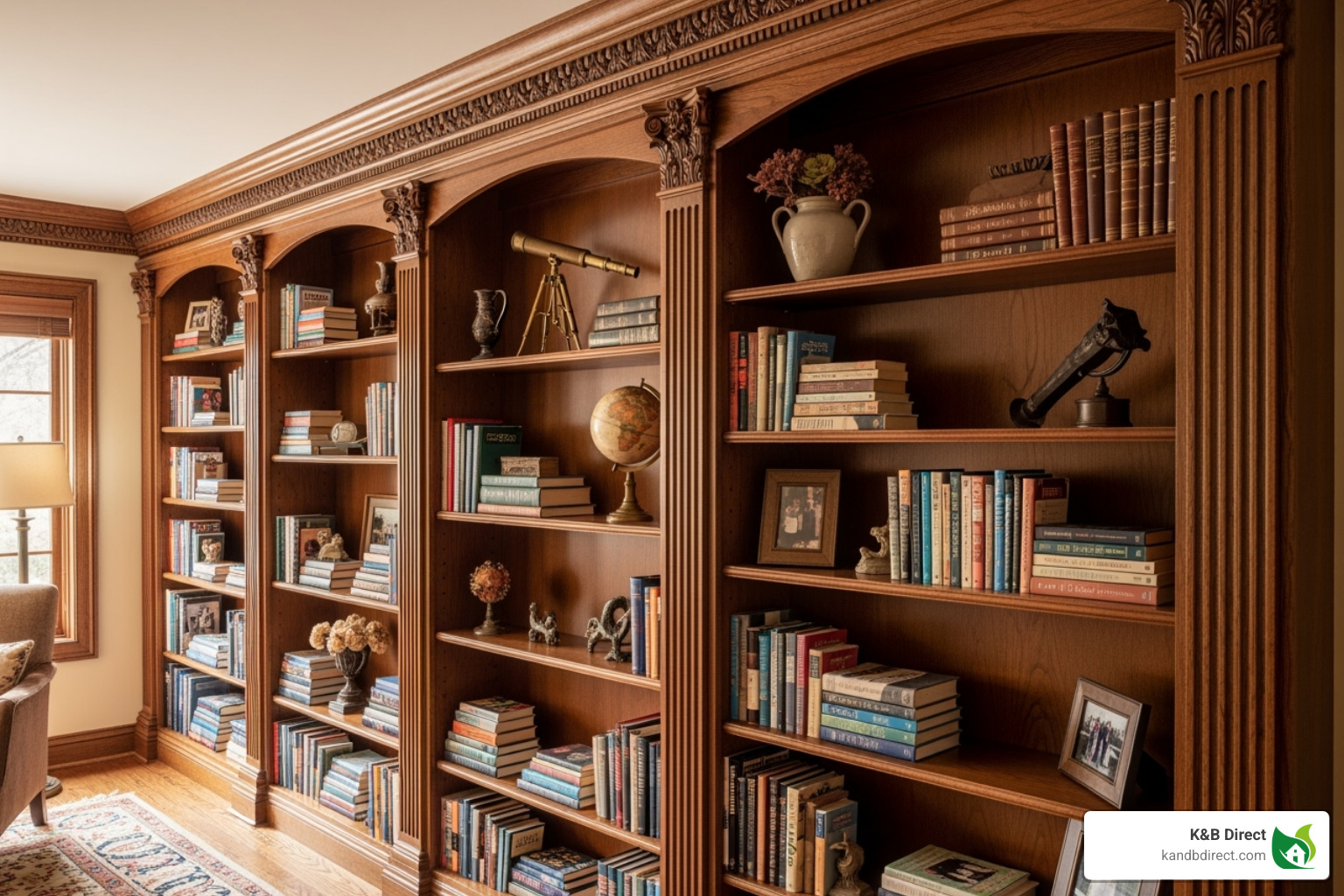 Built-in bookshelf with custom trim - base cap molding router bit