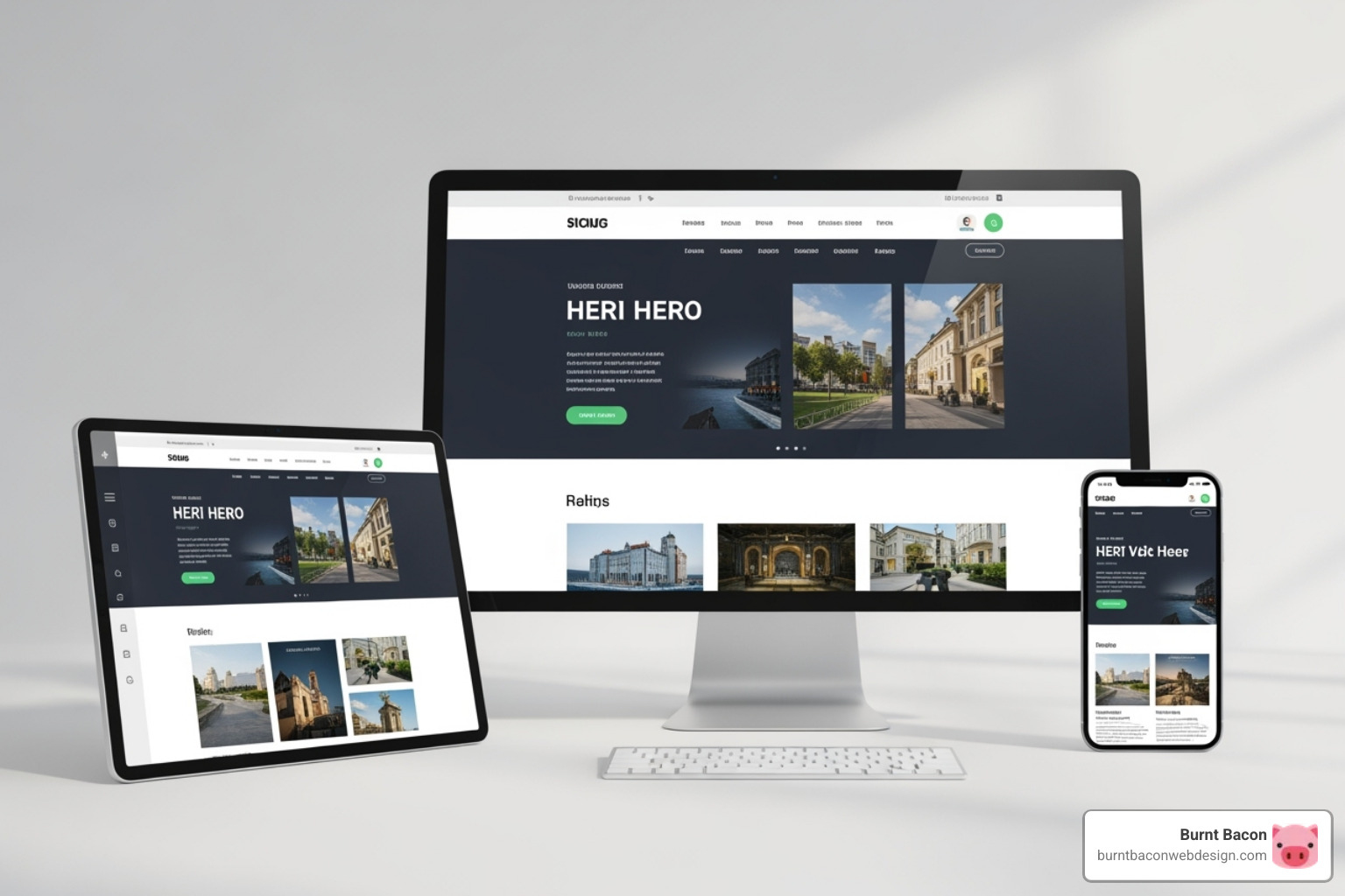 image of a website displayed on a desktop, tablet, and smartphone to illustrate responsive design - web design south jordan