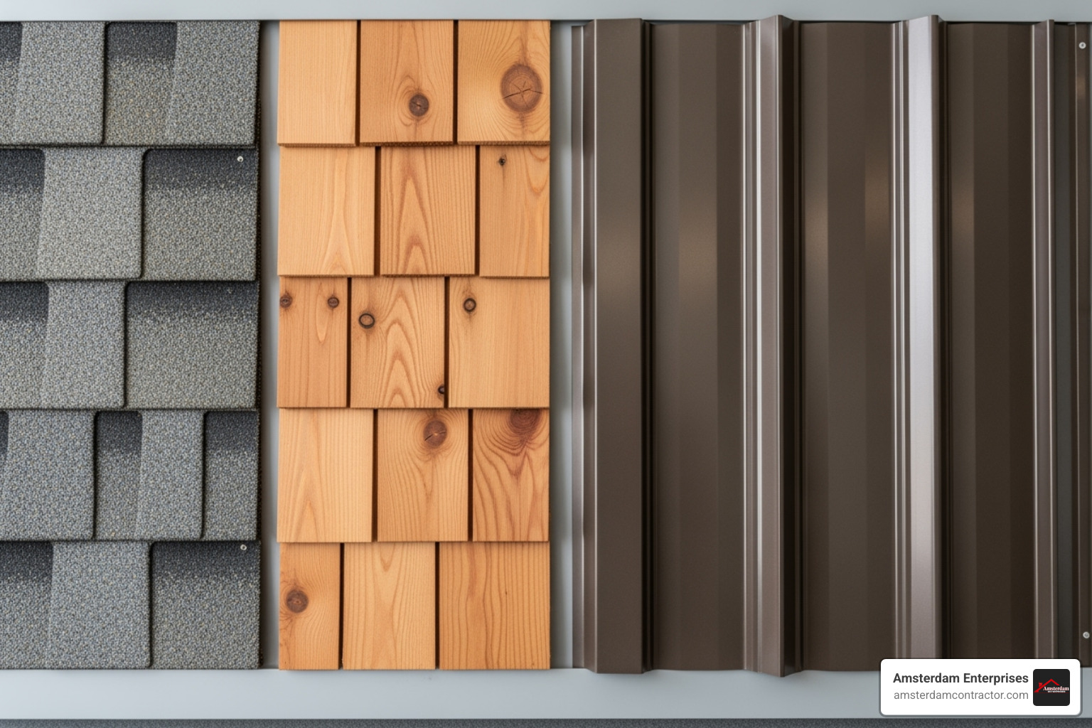 showcasing different roofing materials like asphalt shingles, cedar shake, and metal - roof repair arlington heights