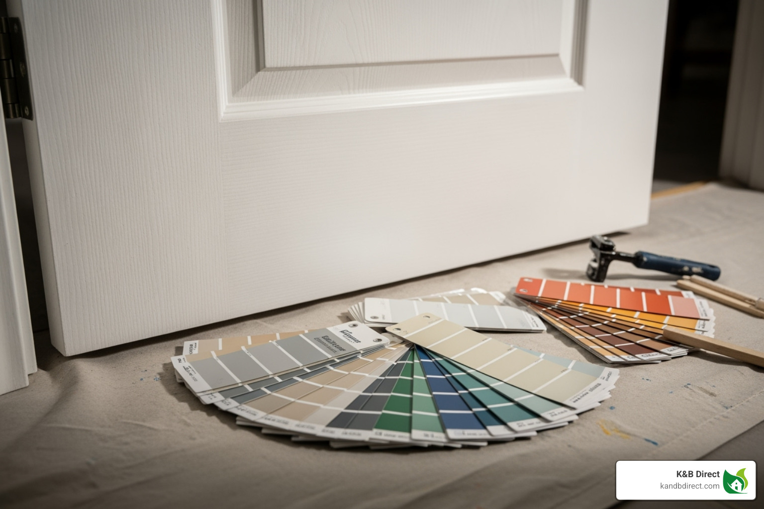 image of paint swatches next to a primed white door. - interior accent doors image of paint swatches next to a primed white door. - interior accent doors