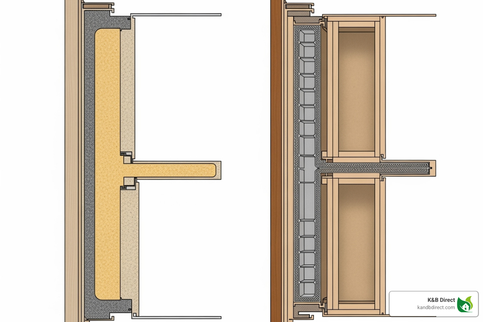 cutaway showing solid core vs hollow core construction - interior door supply