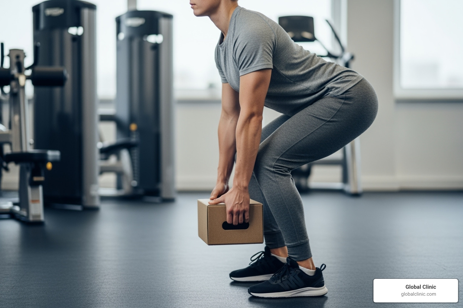 Image of someone demonstrating proper lifting technique with their legs, not their back - back spasm treatment