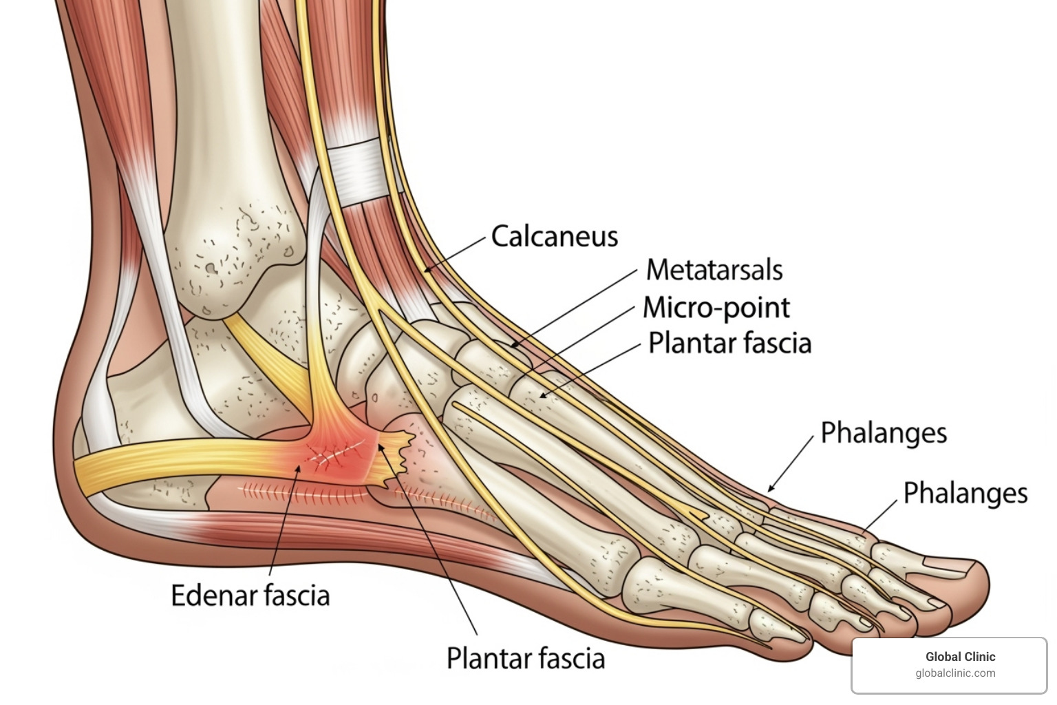 image of a diagram showing Plantar Fasciitis in the heel - foot pain podiatry