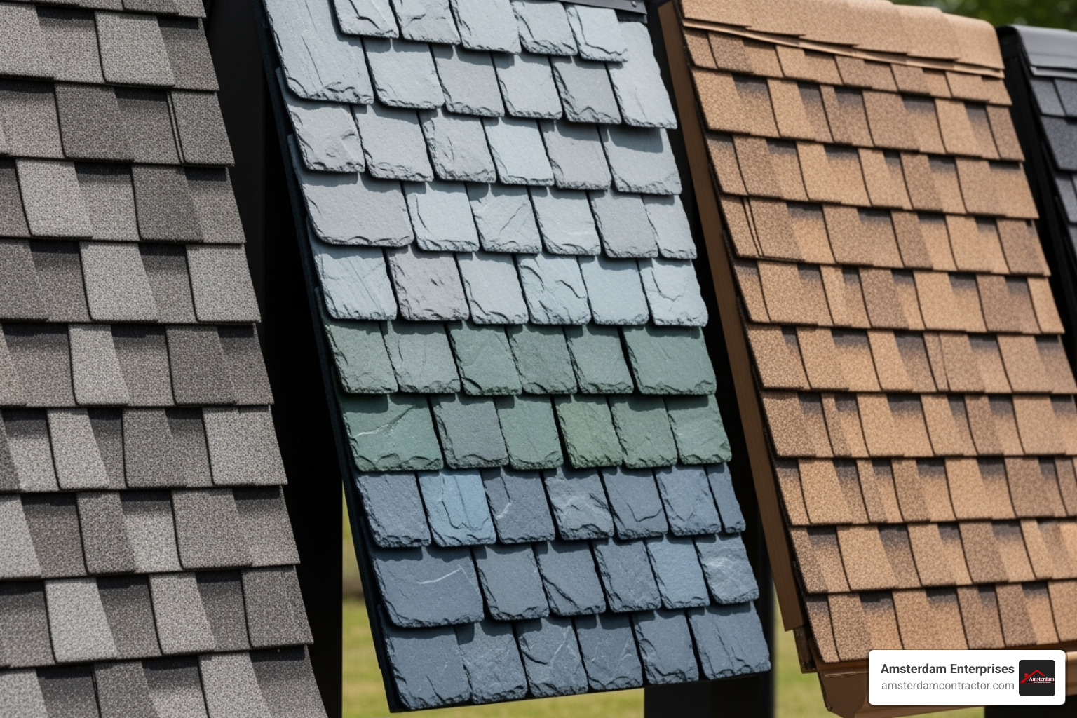 A variety of durable shingle styles, like architectural and synthetic slate - best shingles for wind and hail