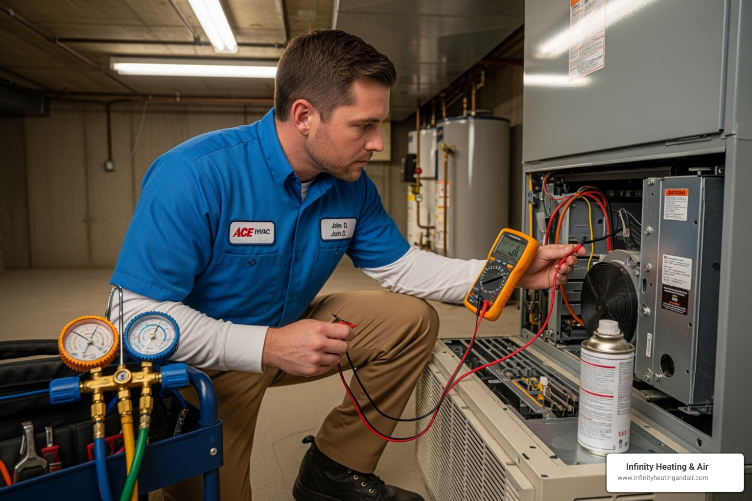 certified HVAC technician using diagnostic tools - ac repair puyallup wa