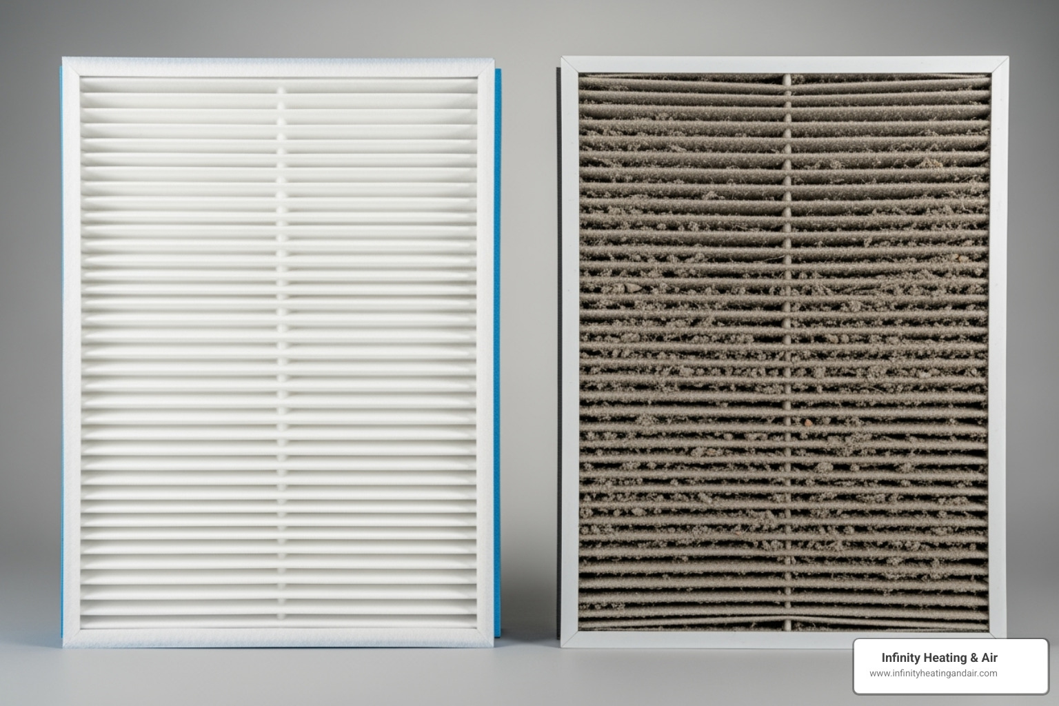 Clean air filter next to a dirty one - puyallup wa furnace maintenance