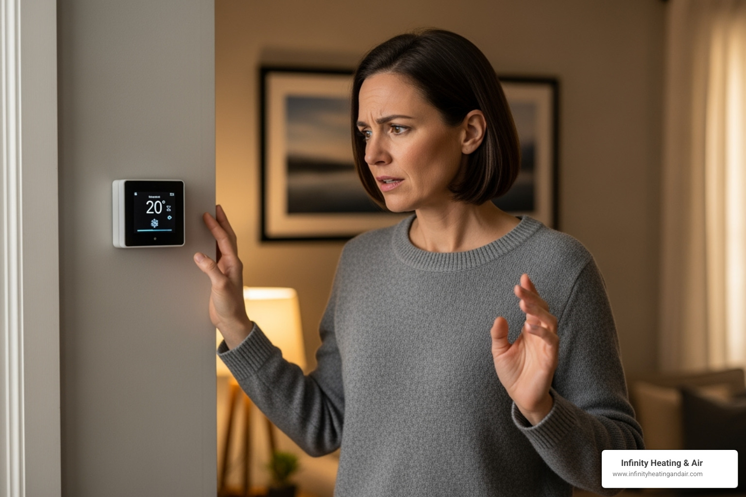 Homeowner looking at thermostat with concern - puyallup wa furnace maintenance