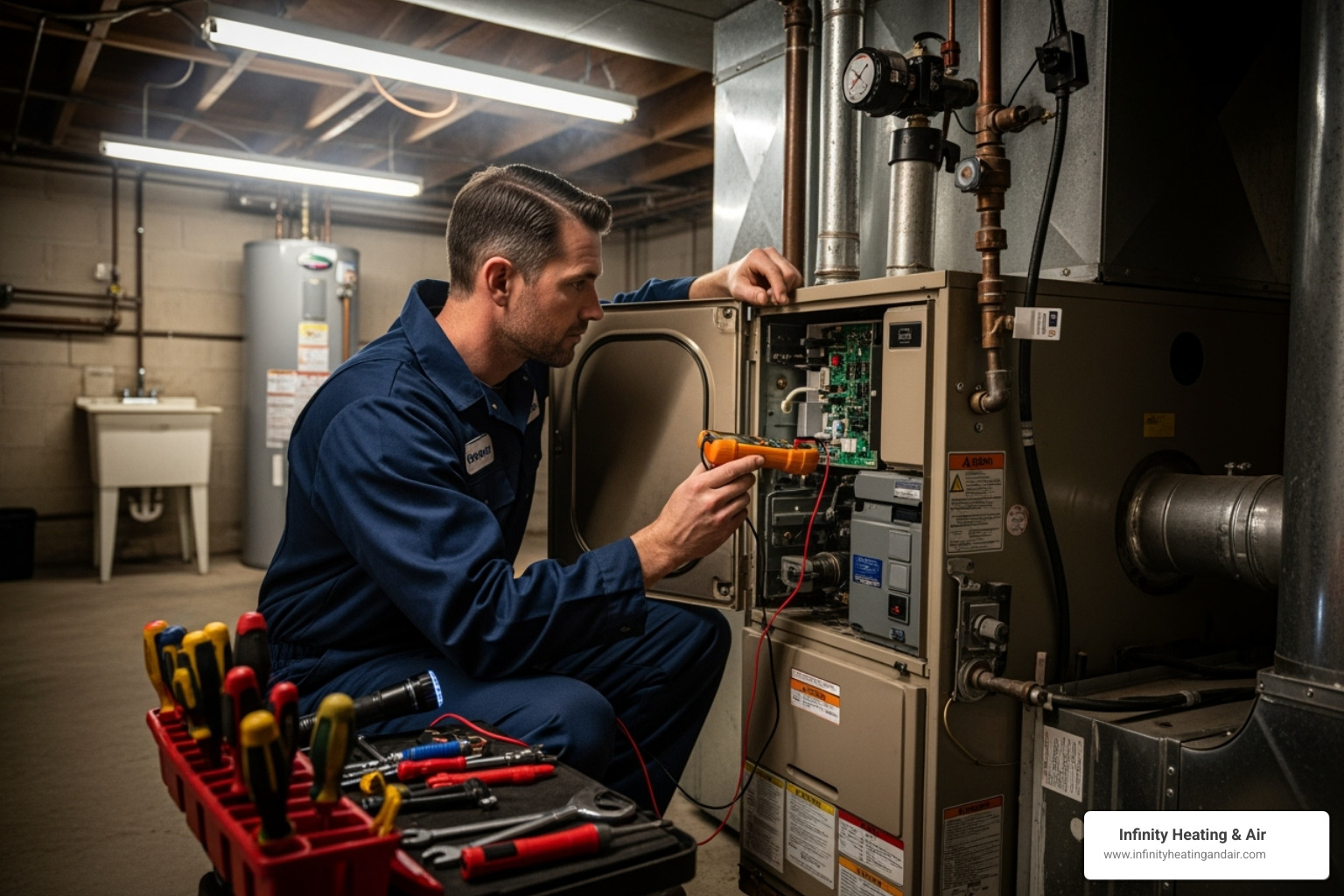 Technician servicing a furnace - puyallup wa furnace maintenance