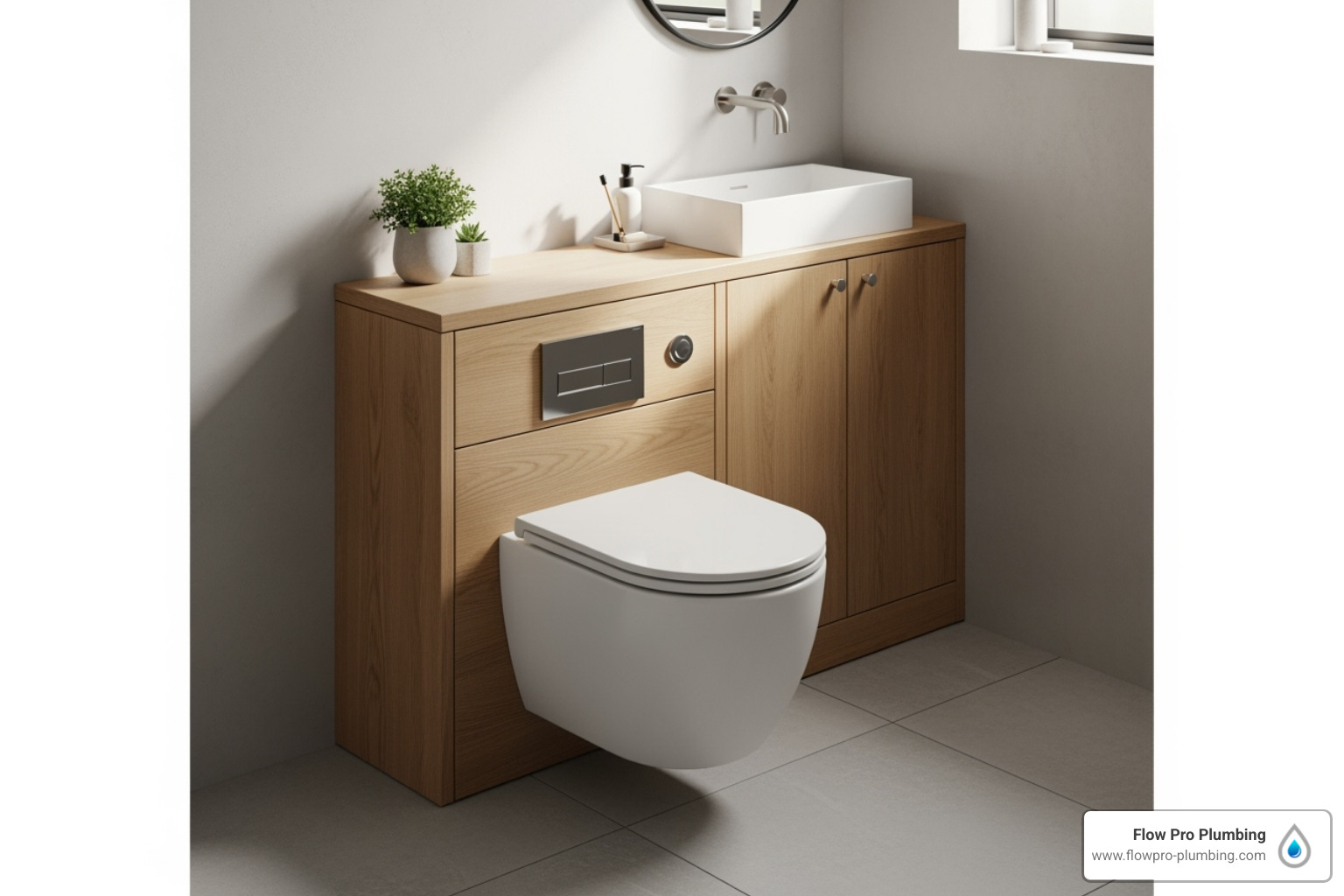 A back-to-wall toilet integrated into a natural oak WC unit, showcasing a modern bathroom design - oakley back to wall toilet A back-to-wall toilet integrated into a natural oak WC unit, showcasing a modern bathroom design - oakley back to wall toilet