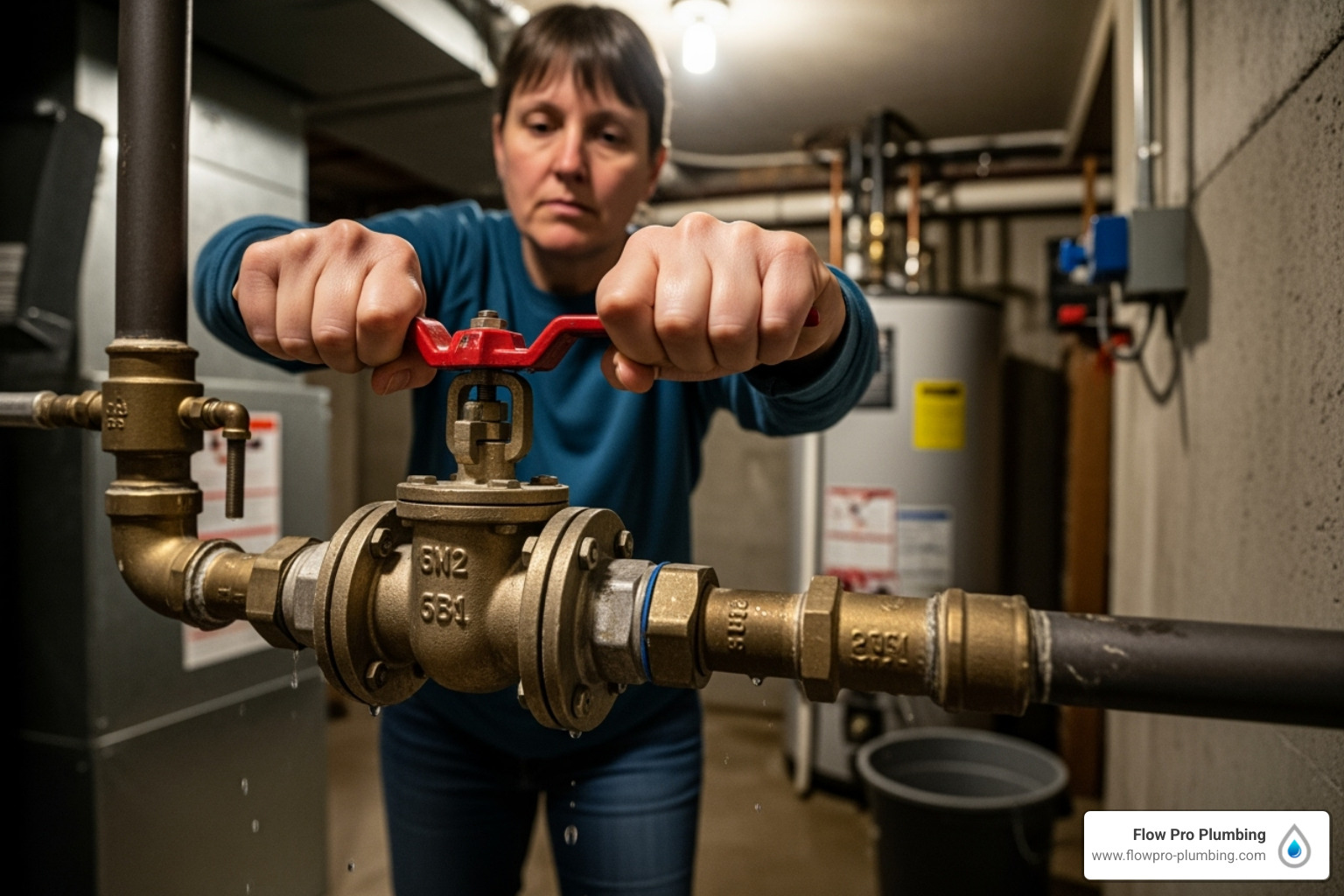homeowner shutting off the main water valve - burst pipe repair homeowner shutting off the main water valve - burst pipe repair