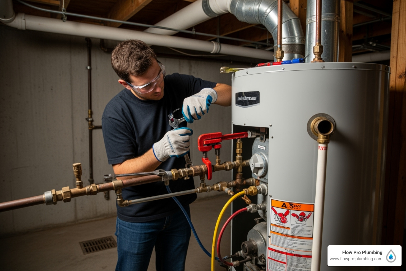 person safely disconnecting old water heater - gas water heater installation person safely disconnecting old water heater - gas water heater installation