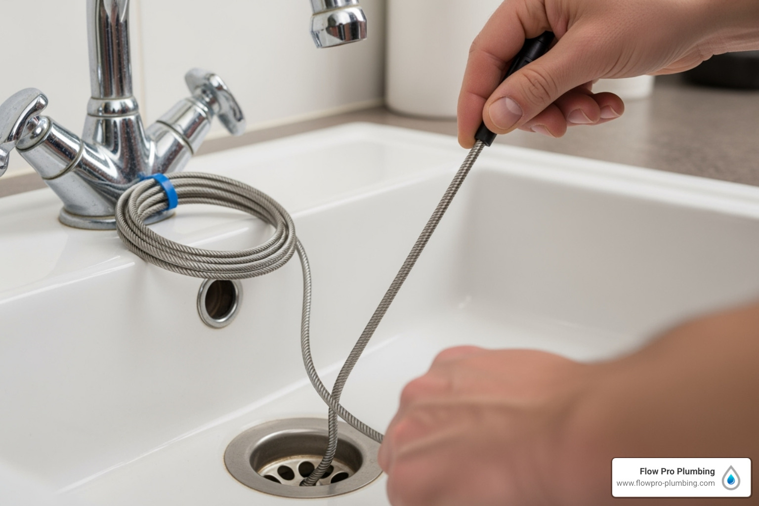 drain snake being inserted into a pipe - fix clogged sink drain snake being inserted into a pipe - fix clogged sink