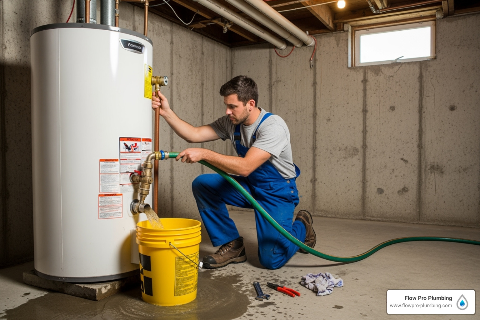 a plumber flushing a water heater tank - water heater repair brentwood a plumber flushing a water heater tank - water heater repair brentwood