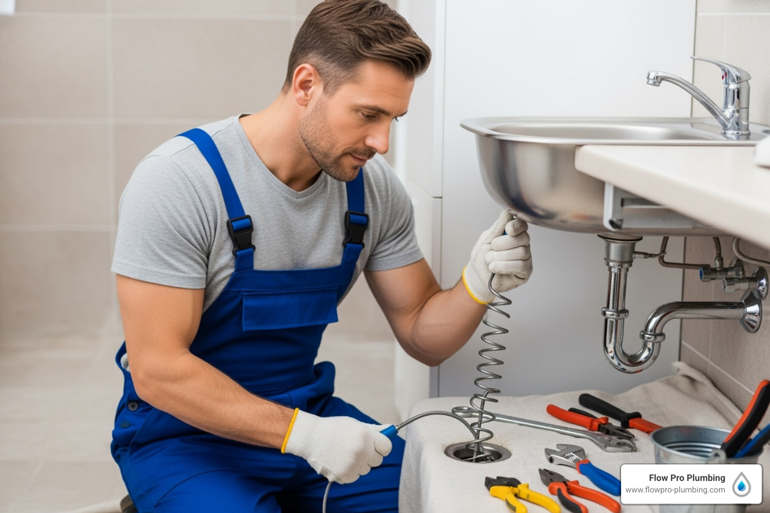 professional plumber using a drain snake - drain cleaning Brentwood professional plumber using a drain snake - drain cleaning Brentwood