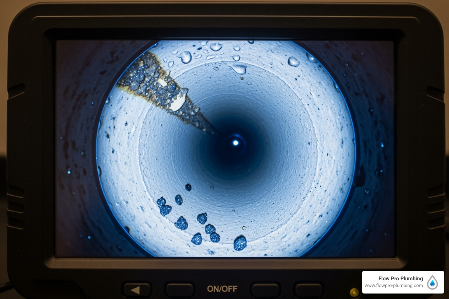 video camera inspection screen showing the inside of a pipe - drain cleaning Brentwood video camera inspection screen showing the inside of a pipe - drain cleaning Brentwood