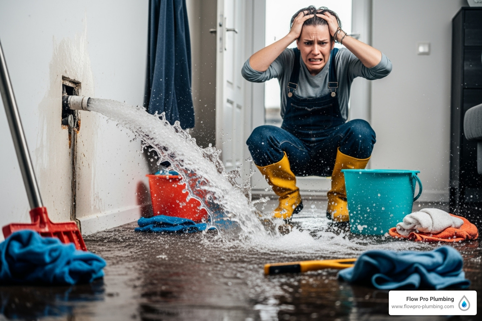 A person looking stressed at a burst pipe, illustrating the need for professional help - leak repair Oakley A person looking stressed at a burst pipe, illustrating the need for professional help - leak repair Oakley