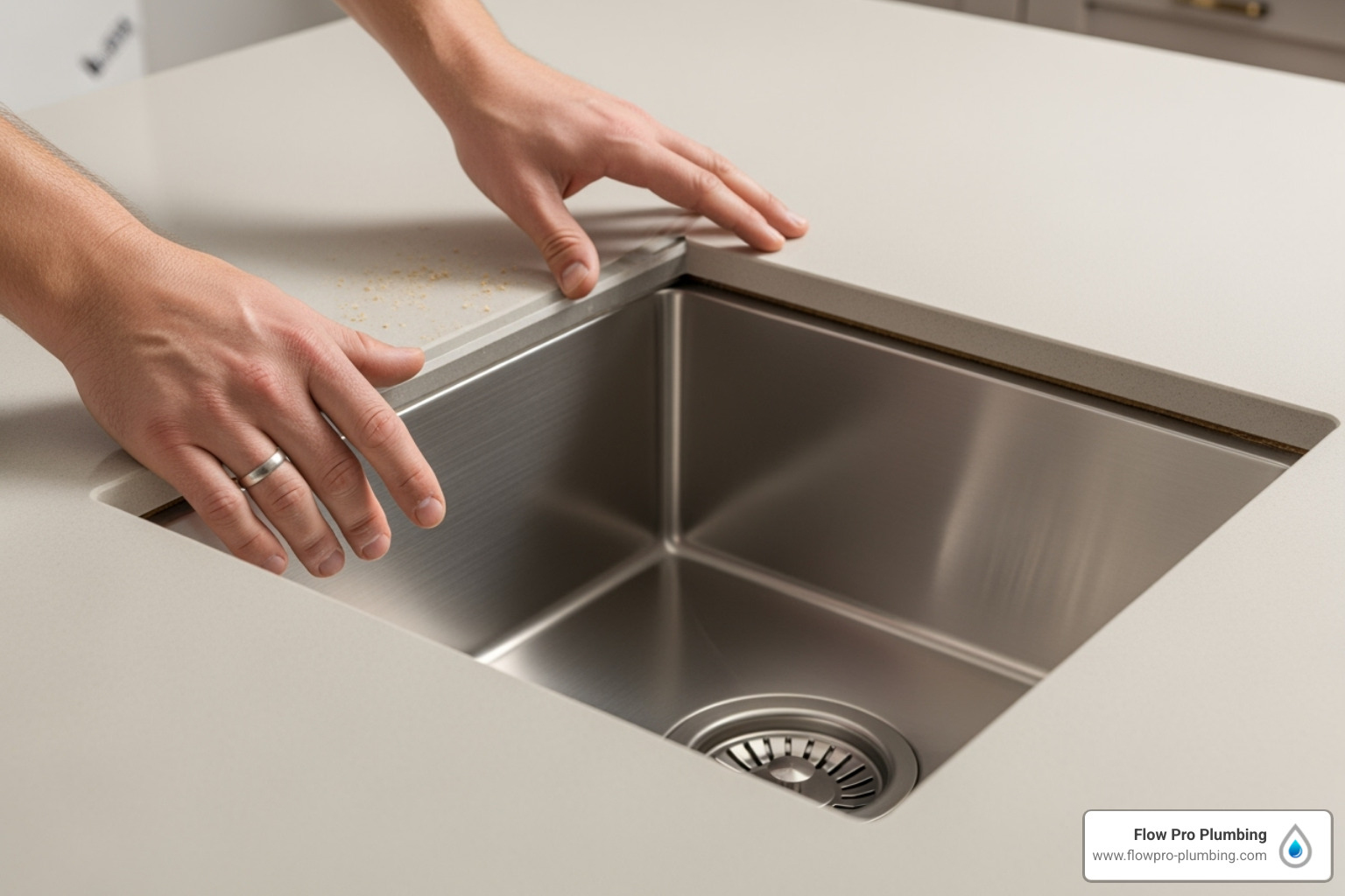 drop-in sink being lowered into a countertop cutout - install new sink drop-in sink being lowered into a countertop cutout - install new sink