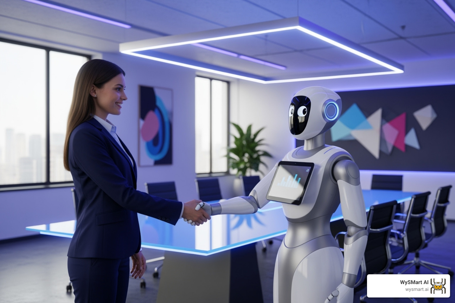 person shaking hands with a friendly robot, symbolizing the partnership between humans and AI - AI driven client retention person shaking hands with a friendly robot, symbolizing the partnership between humans and AI - AI driven client retention