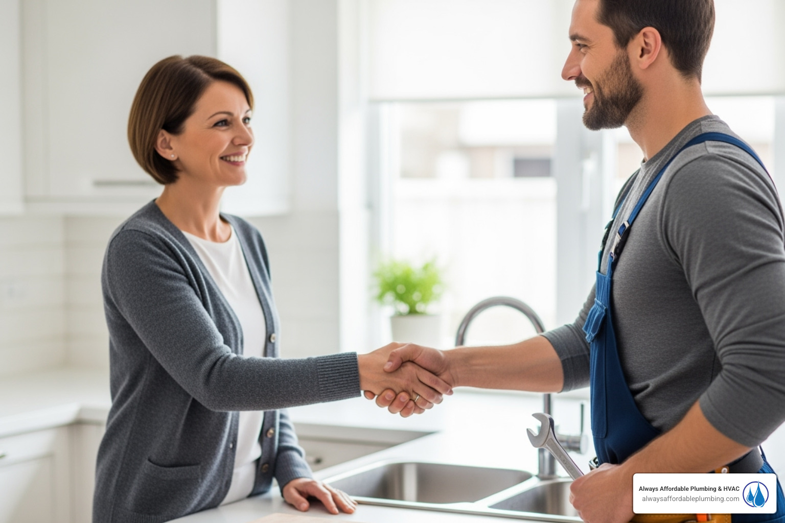 A homeowner shaking hands with a friendly, professional plumber - plumber folsom ca