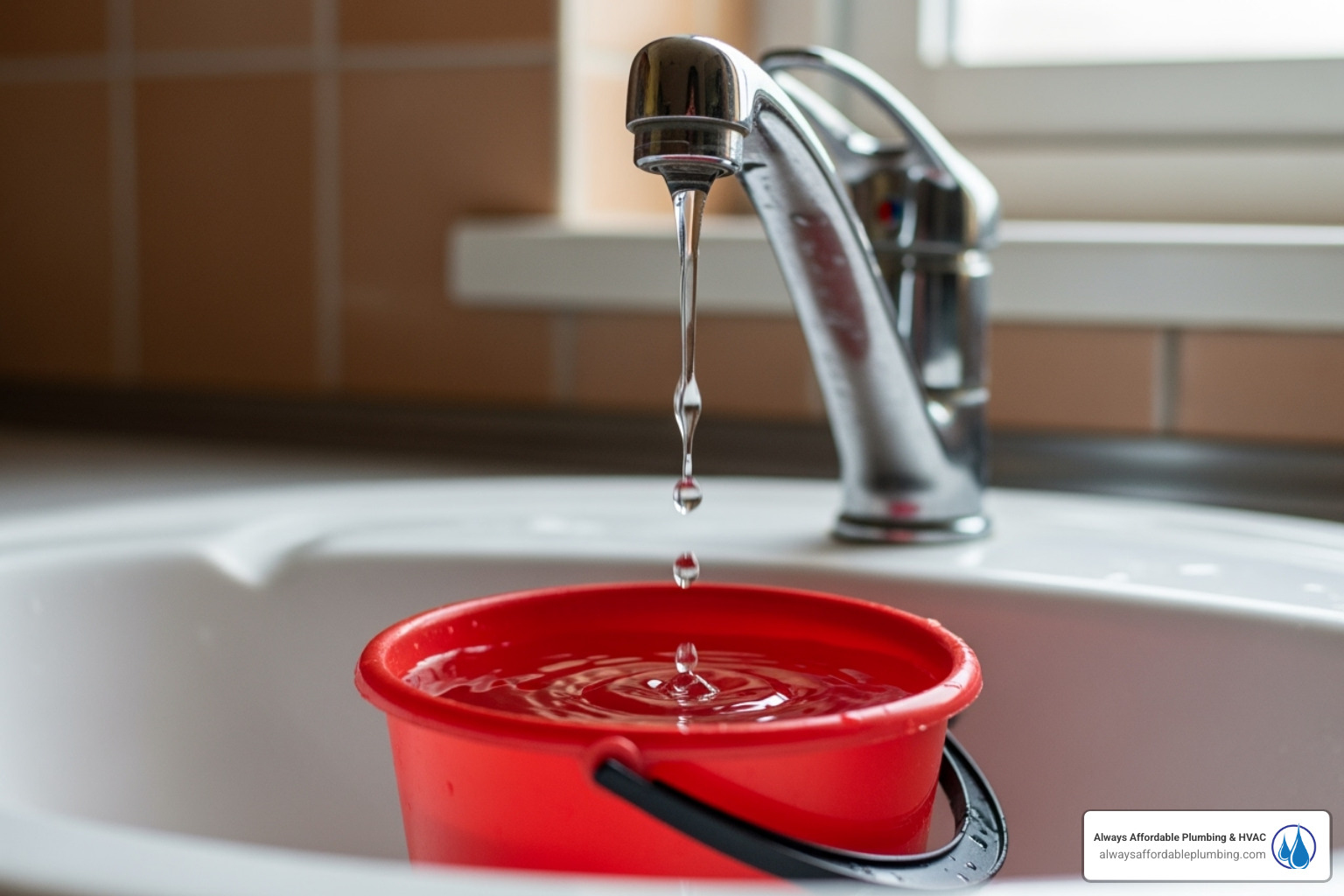 A dripping faucet with a bucket underneath, symbolizing a common plumbing issue - plumber folsom ca