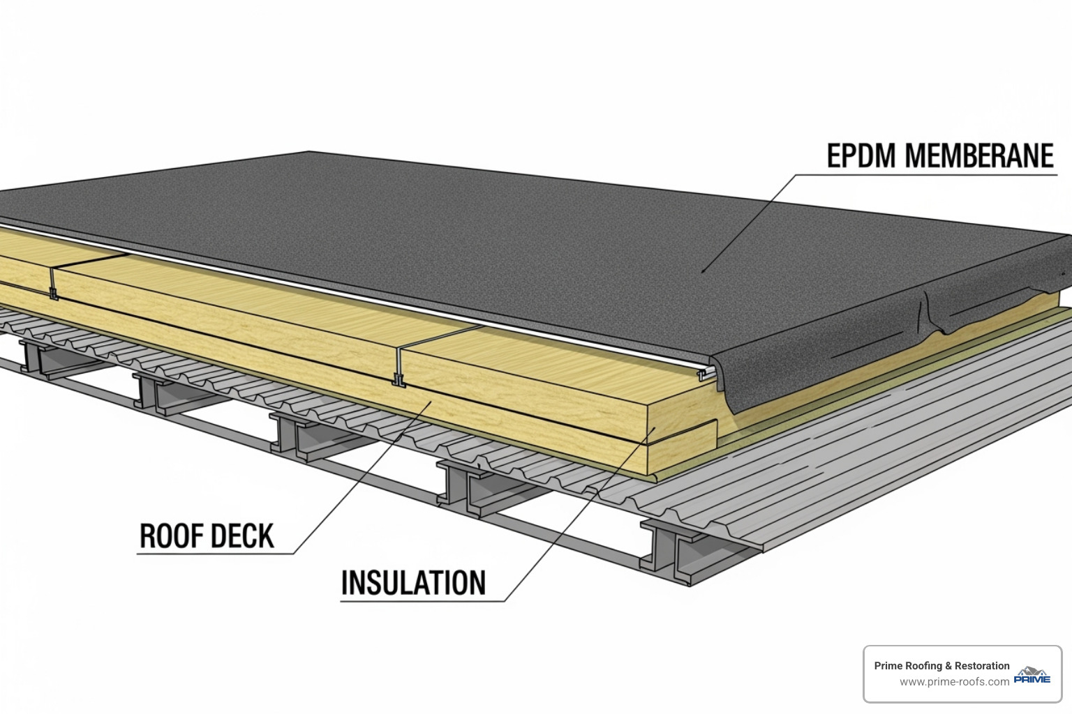 Cross-section of an EPDM roof system - epdm commercial roofing Cross-section of an EPDM roof system - epdm commercial roofing