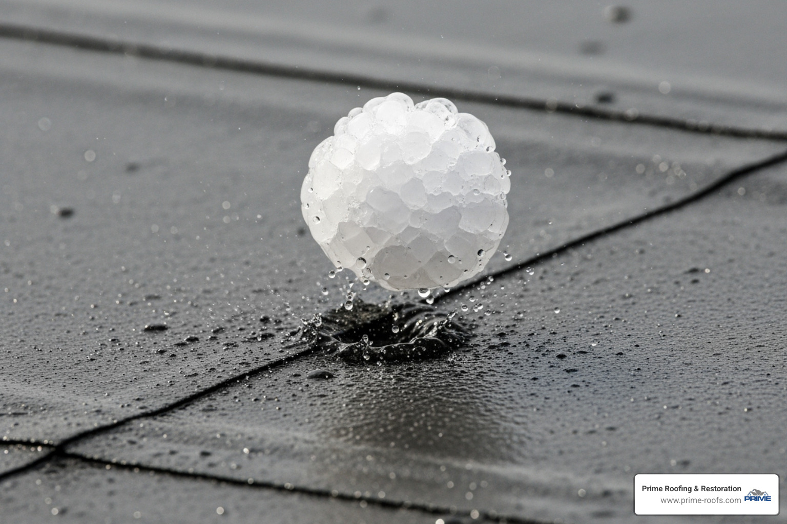 Hailstone bouncing off an EPDM roof - EPDM roof system Hailstone bouncing off an EPDM roof - EPDM roof system