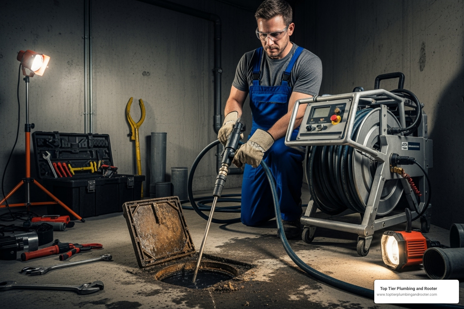 a plumber operating hydro jetting equipment - hydrojetting Riverside CA