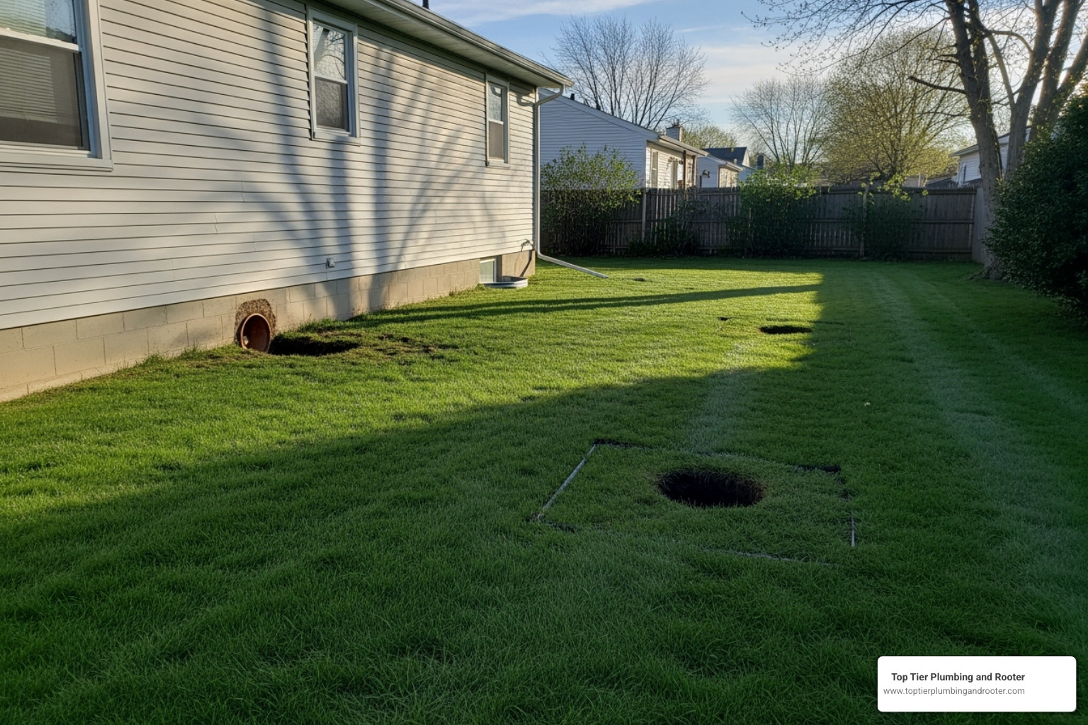clean work site with only two small access holes - New sewer line clean work site with only two small access holes - New sewer line