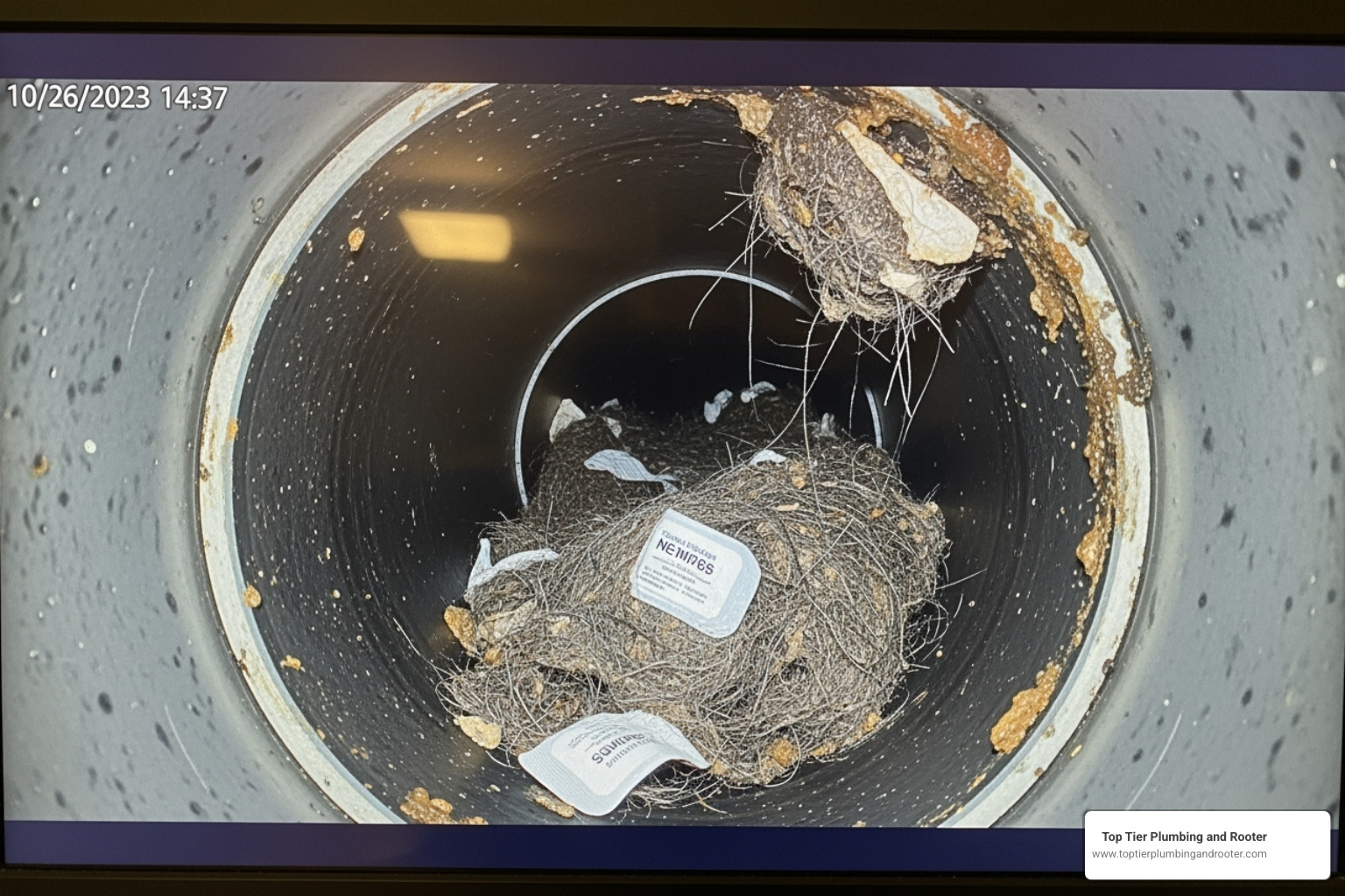 sewer camera inspection screen showing a blockage - New sewer line sewer camera inspection screen showing a blockage - New sewer line