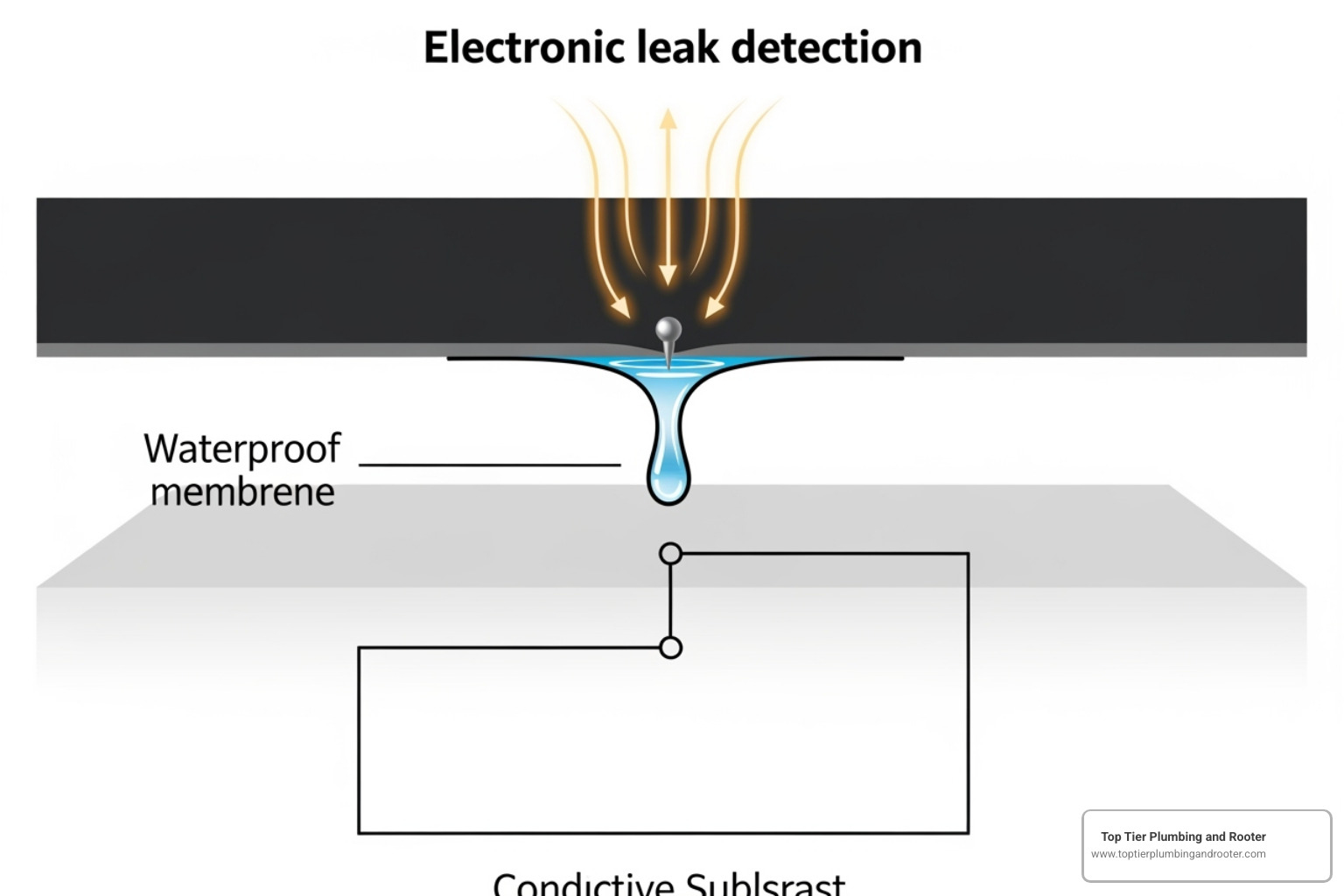 a diagram showing an electrical current finding a path through a pinhole leak - electronic leak detection a diagram showing an electrical current finding a path through a pinhole leak - electronic leak detection