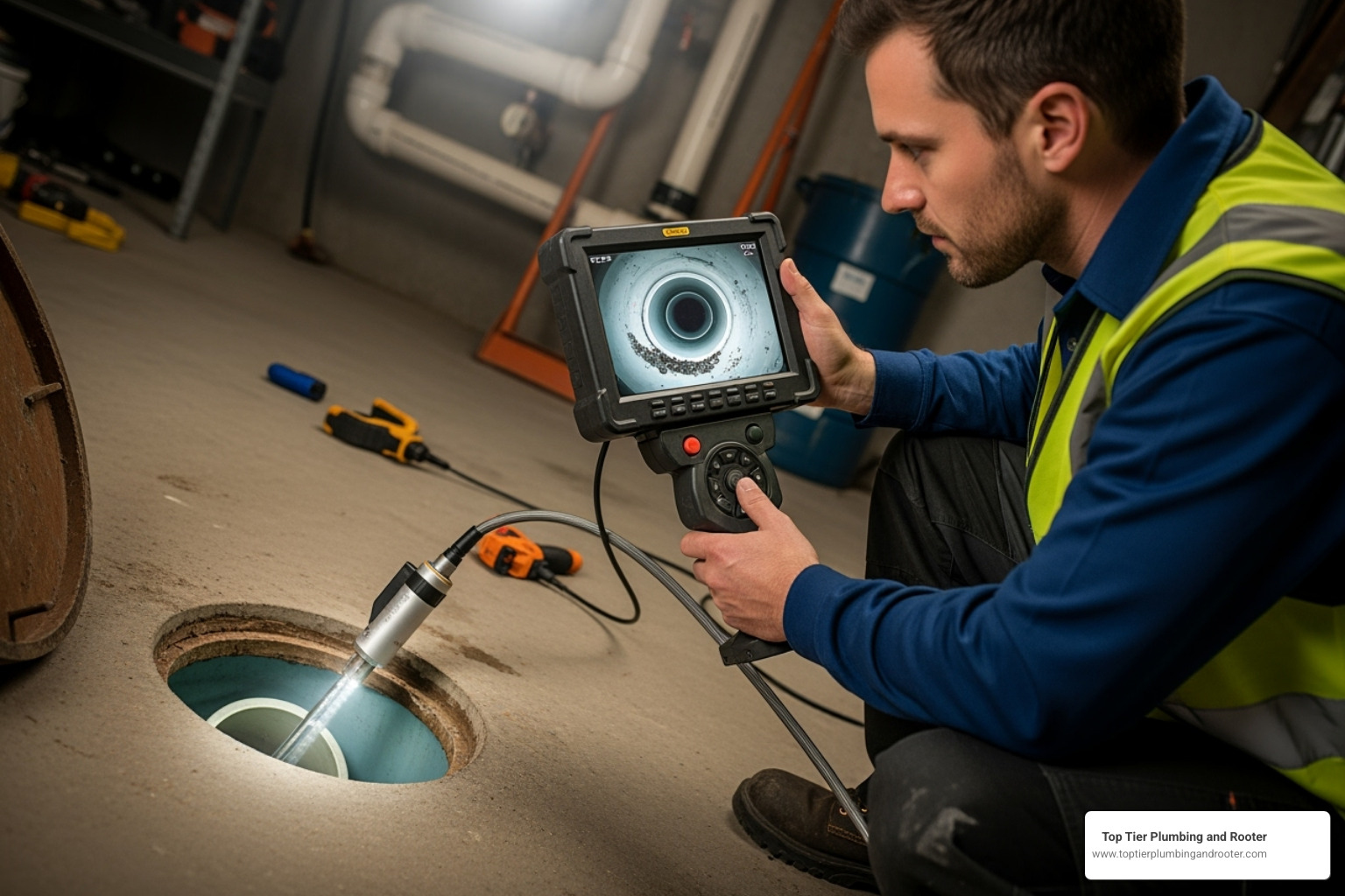 A plumber using a video camera inspection tool - Drain cleaning Murrieta CA