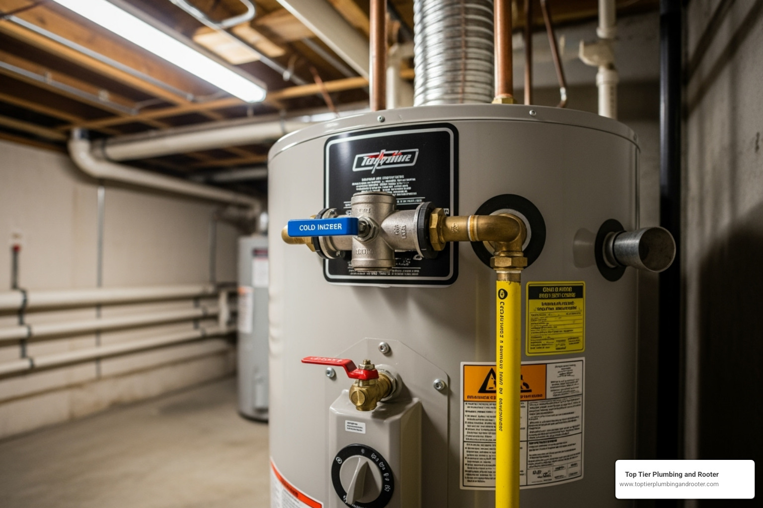 location of gas shutoff valve and cold water inlet valve on a water heater - water heater leak