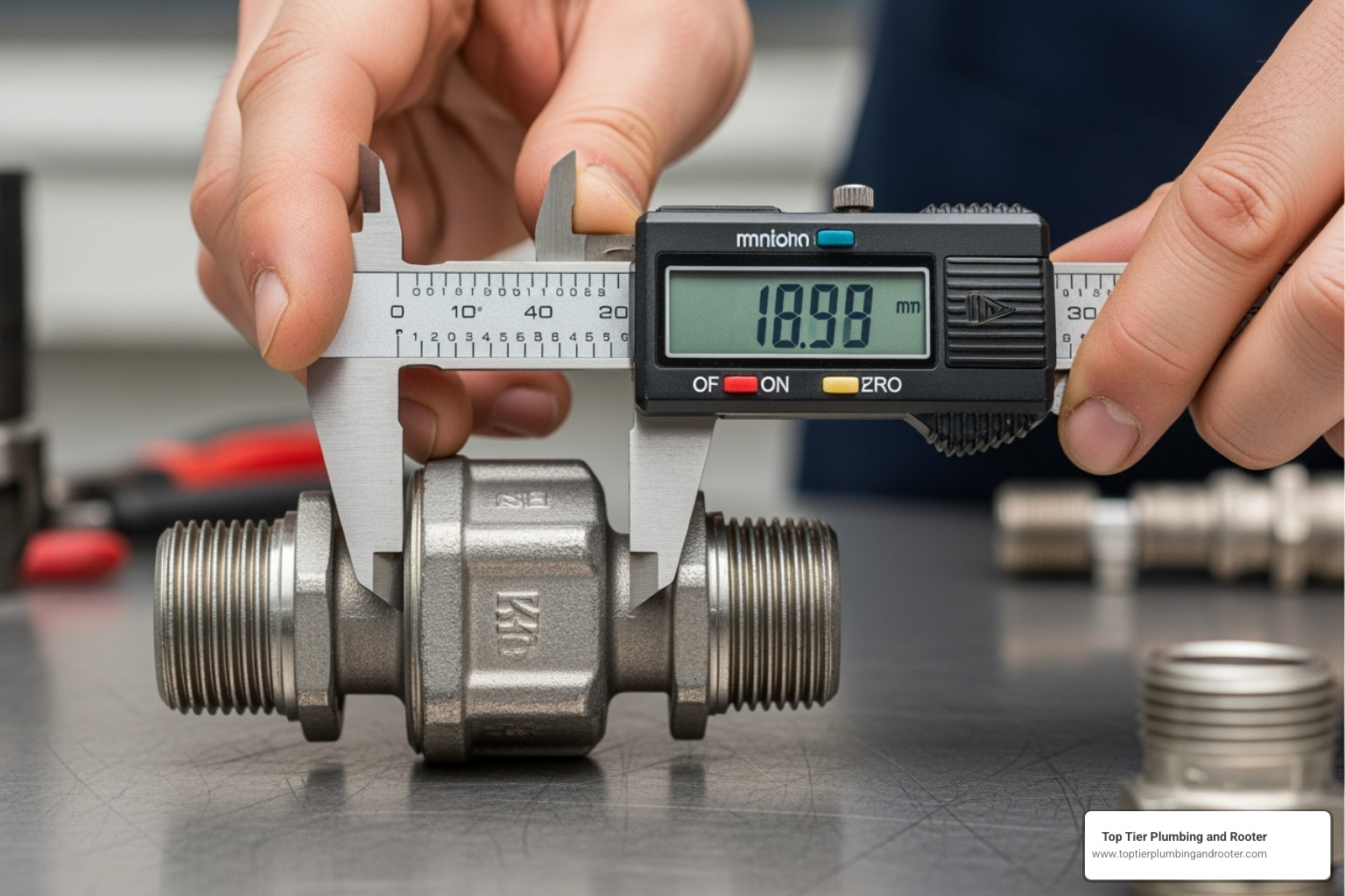 A person using calipers to measure a gas pipe fitting, demonstrating precision in sizing - gas line cap A person using calipers to measure a gas pipe fitting, demonstrating precision in sizing - gas line cap