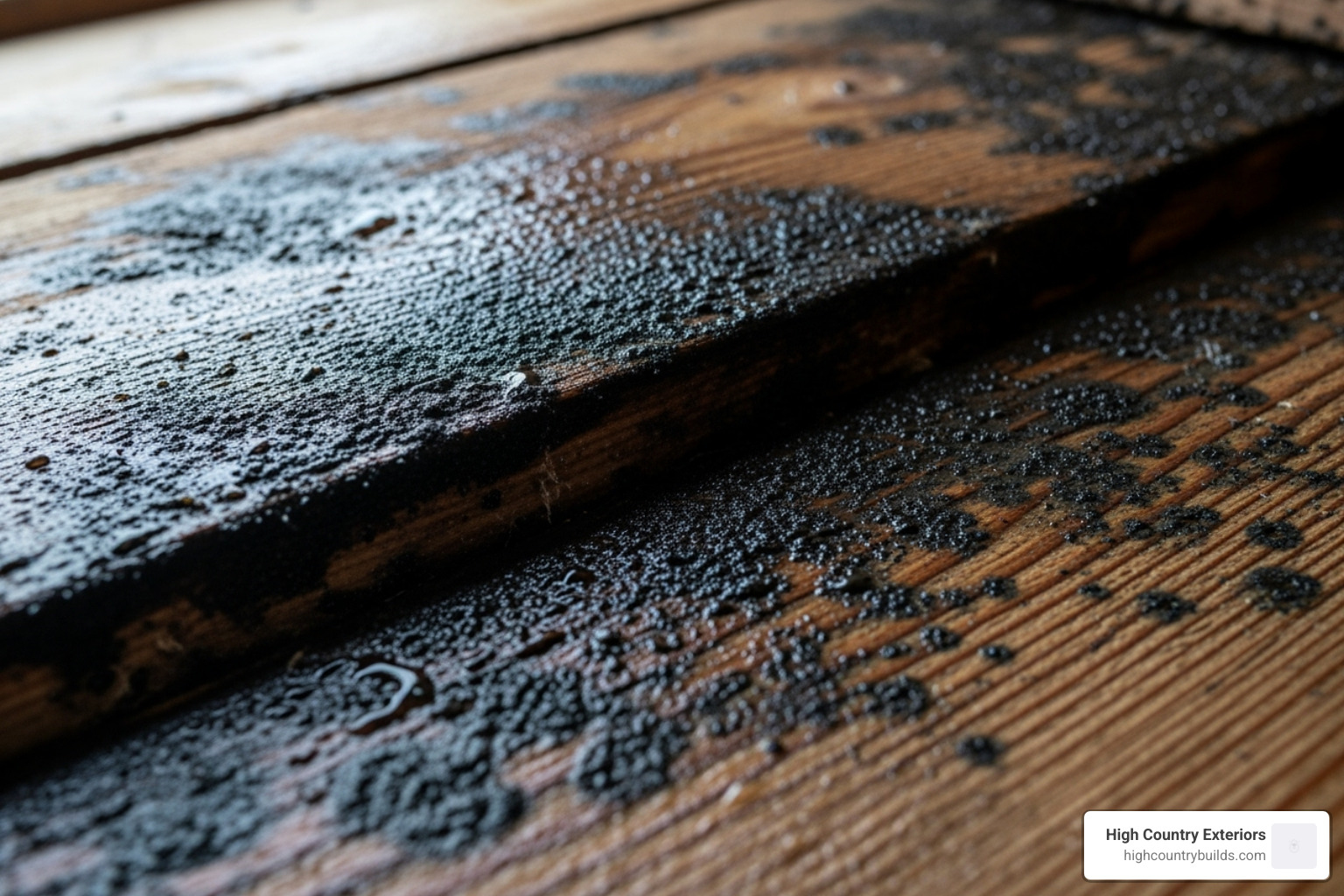 Mold growth on damp roof sheathing due to improper insulation. - insulating low slope residential roofs