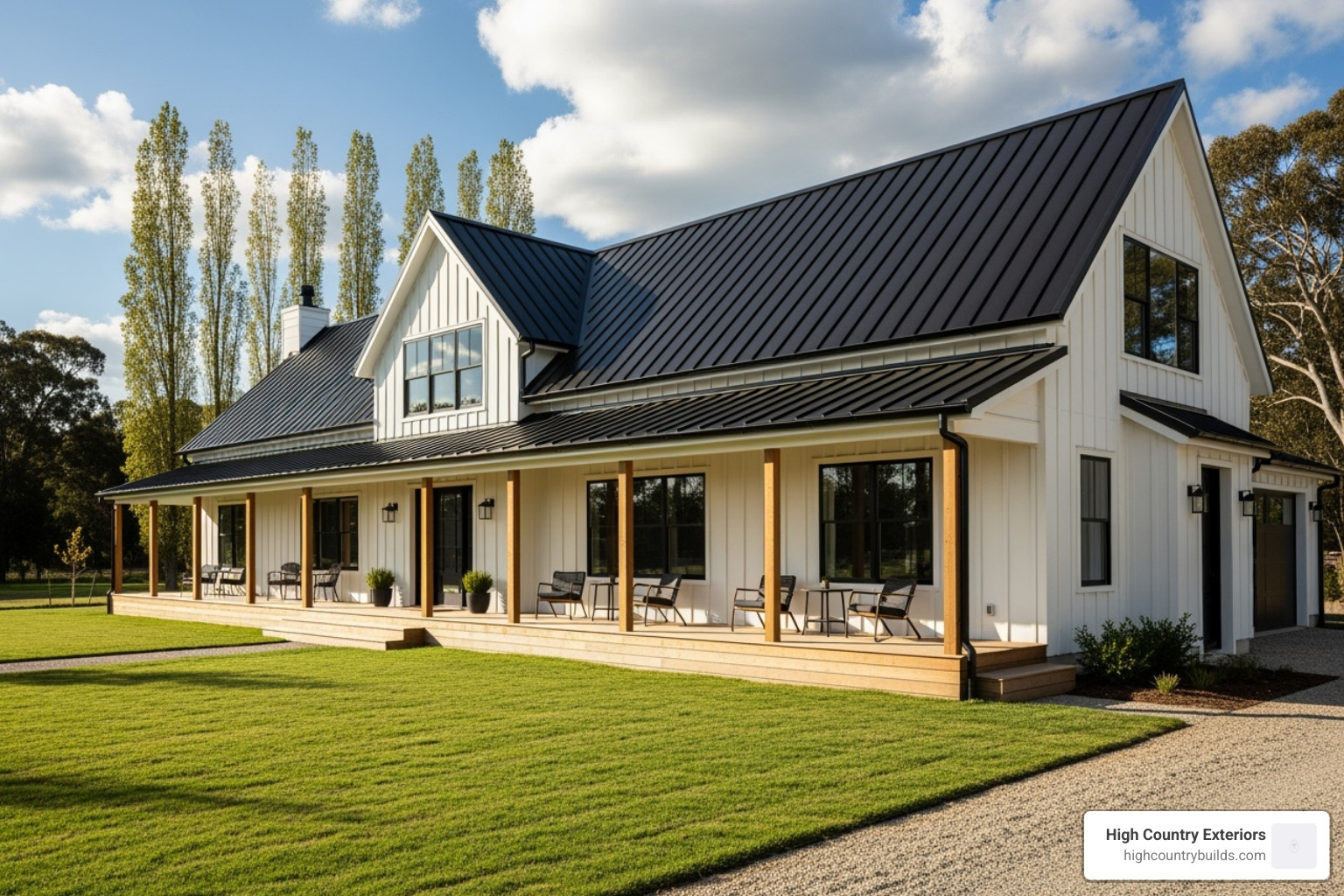 modern farmhouse with black metal roof - black metal roofing