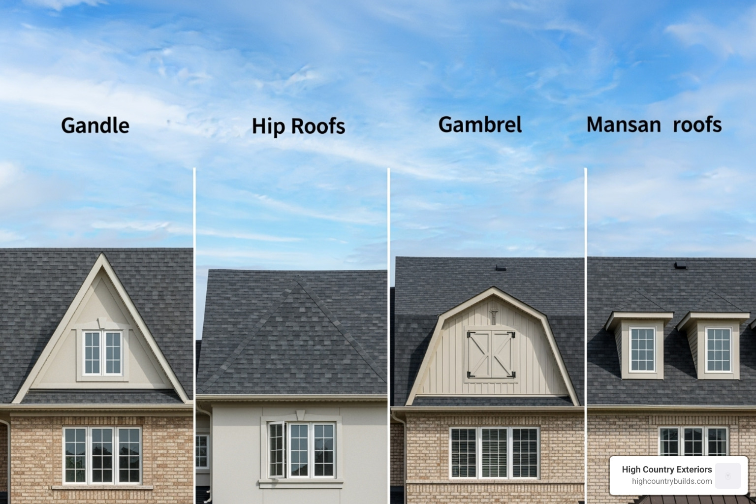 Various steep slope roof structures including gable, hip, gambrel, and mansard roofs - Steep slope roofing Various steep slope roof structures including gable, hip, gambrel, and mansard roofs - Steep slope roofing