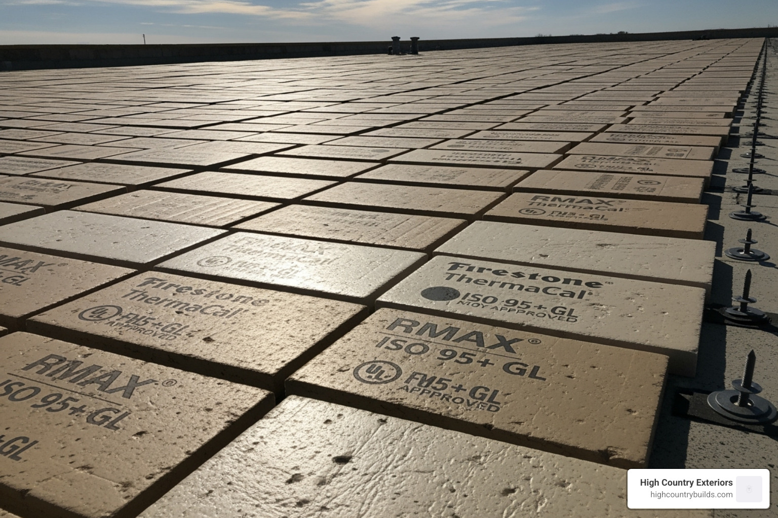 Polyiso insulation boards on a roof deck - Commercial roof solutions