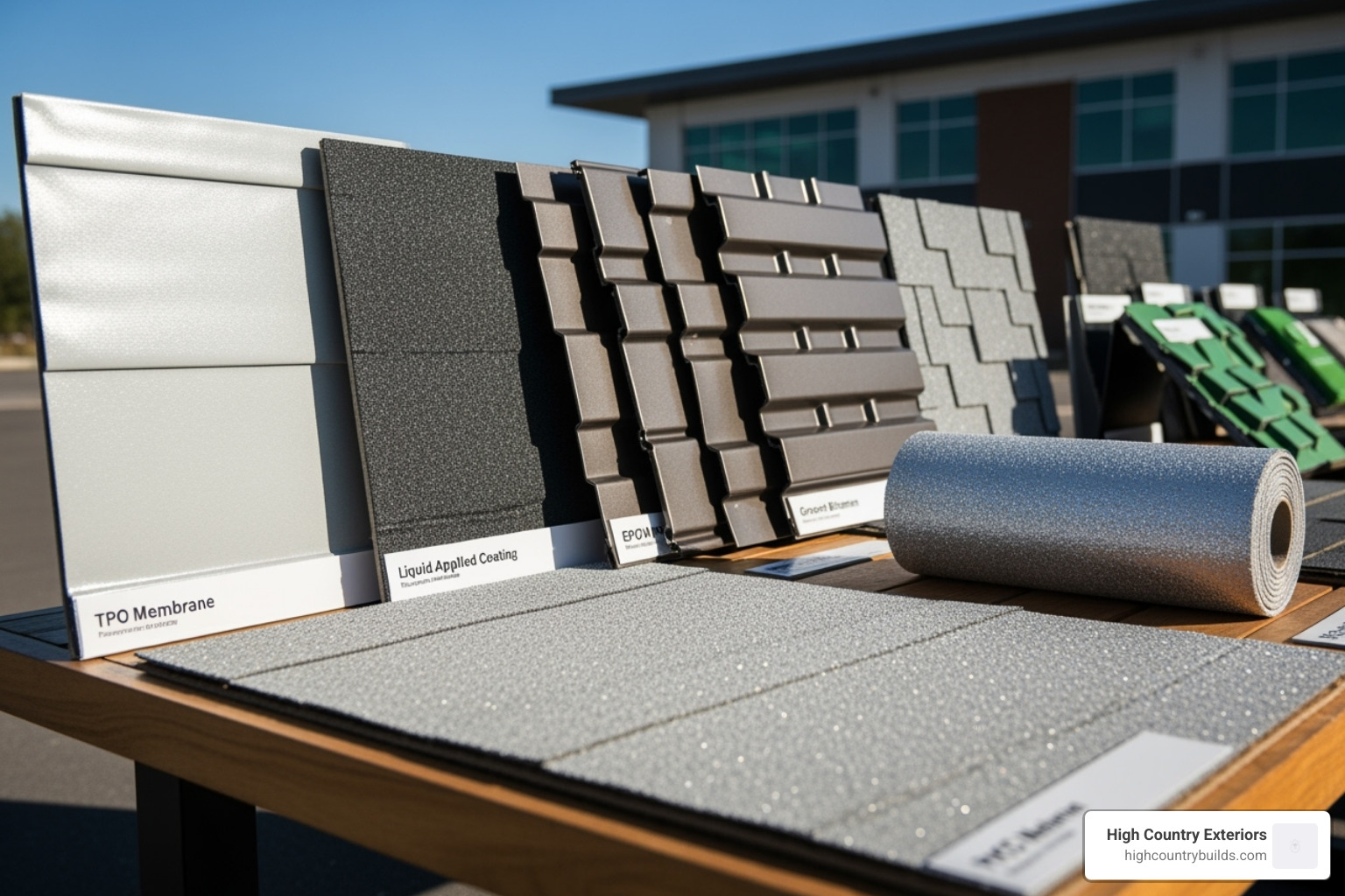 Different commercial roofing material samples - local commercial roofing services