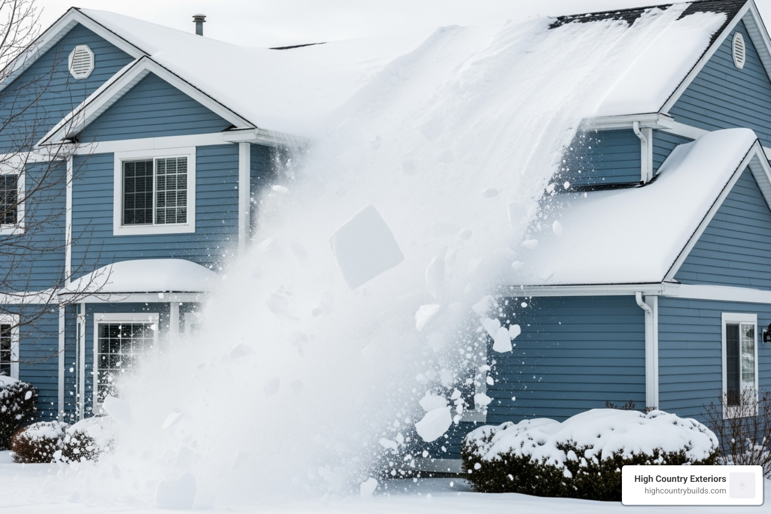 Snow sliding off a sloped roof - why do residential homes have sloped roofs