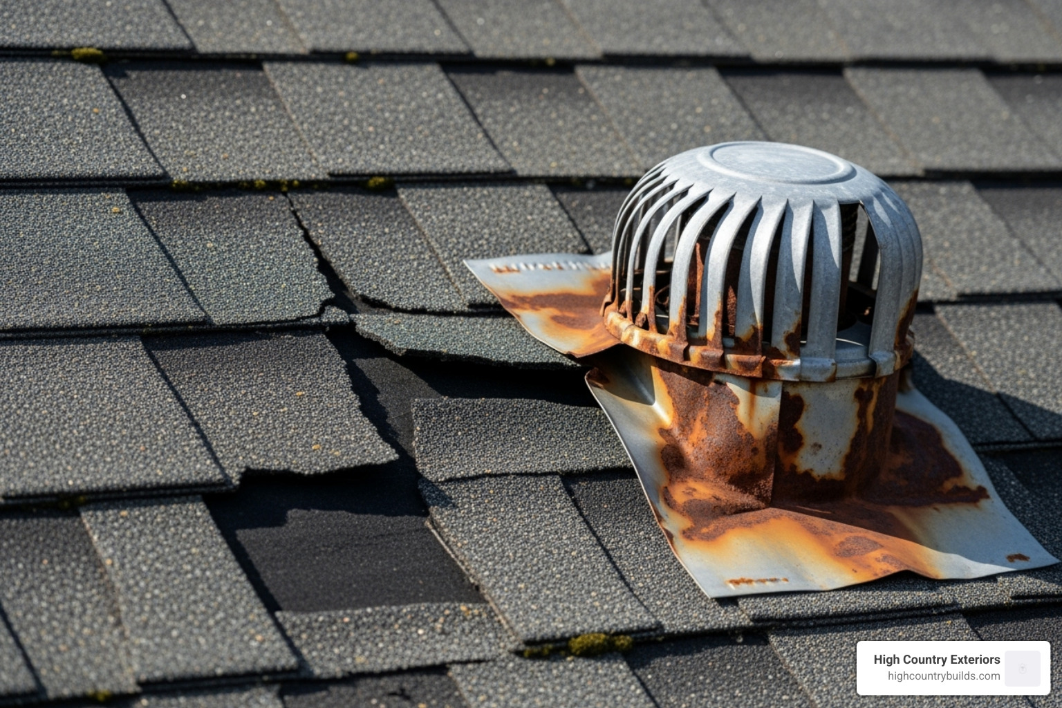 common roof damage like a cracked shingle or damaged flashing - roof inspector near me