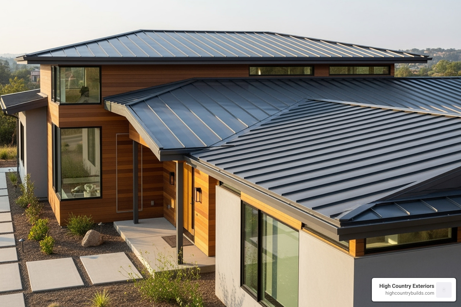 Stylish standing seam metal roof on a house - energy efficient roofs for residential