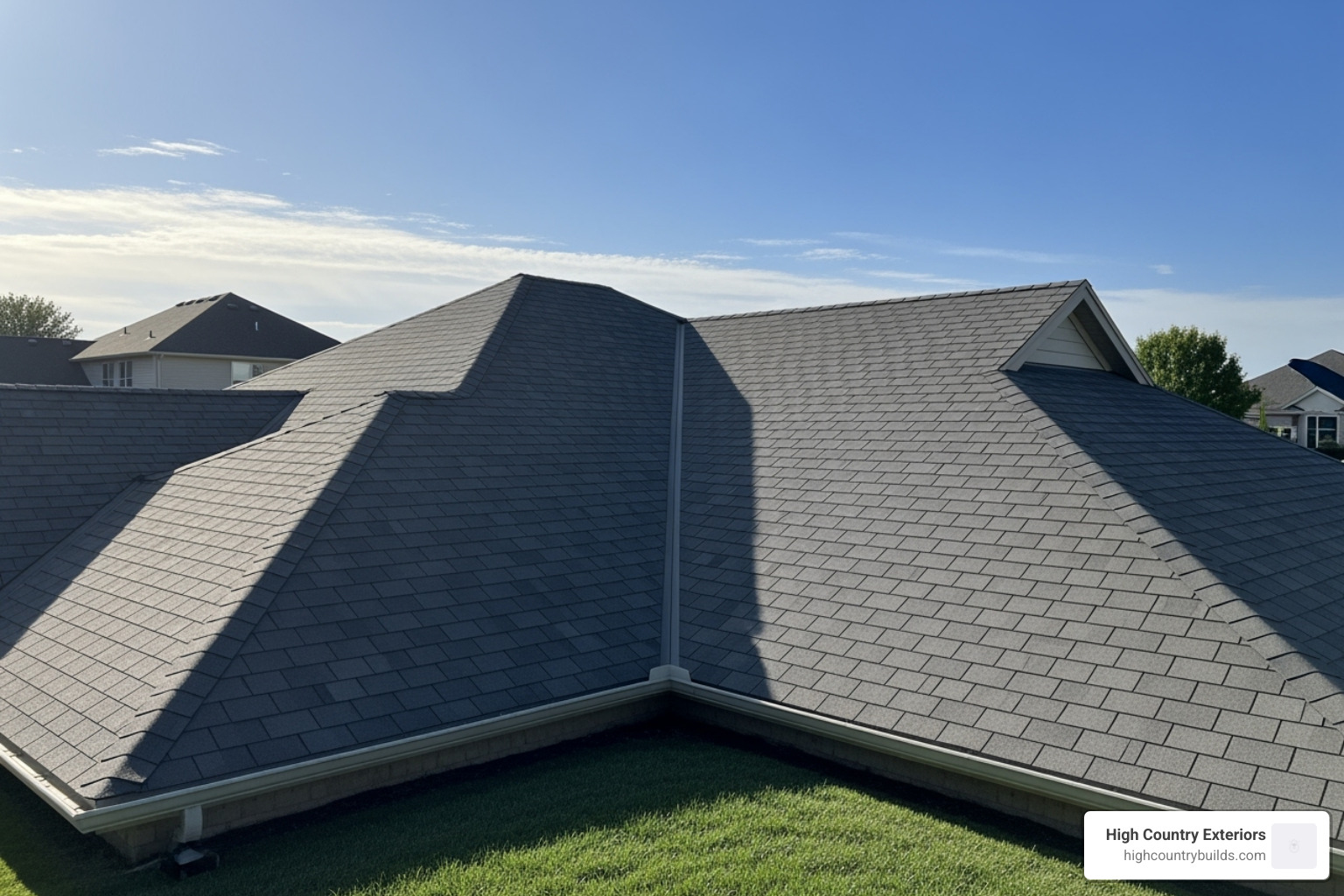 newly installed beautiful roof on a sunny day - Roofing insurance claims