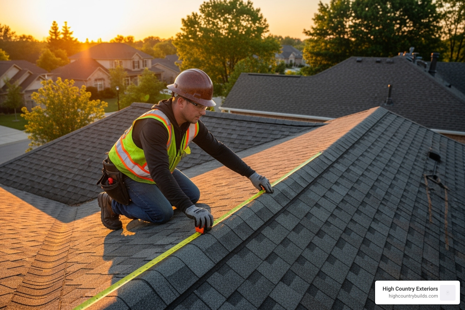 roofer measuring a section of a roof - cost to reroof house