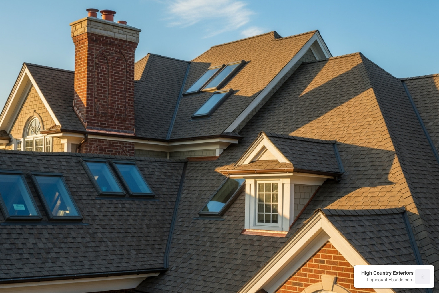 complex roof with multiple gables, valleys, and a steep pitch - cost to reroof house