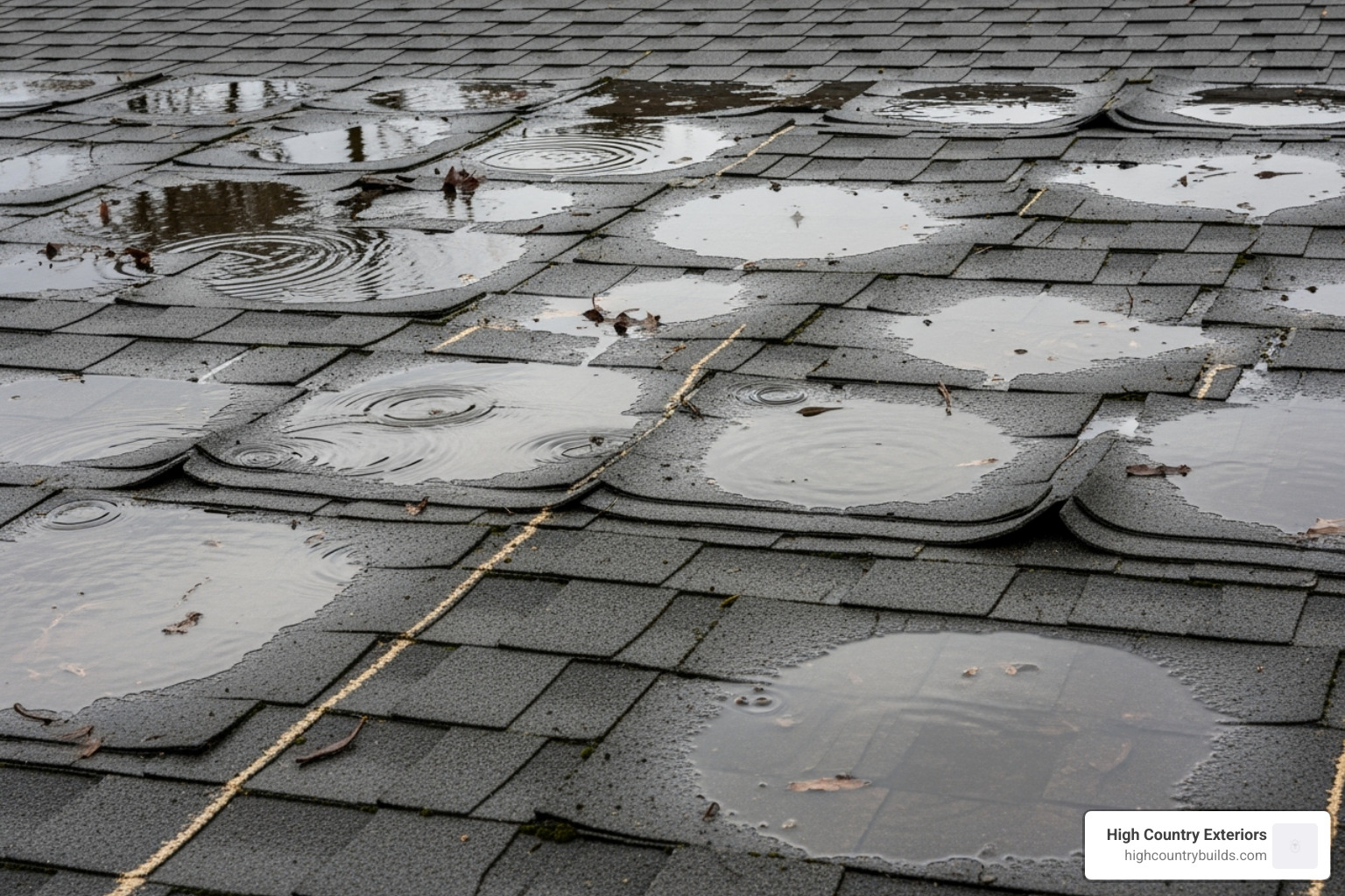 Water ponding on a shingle roof with a low pitch - Low slope roofing