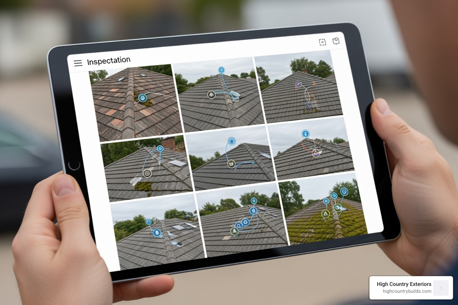 a detailed drone roof inspection report on a tablet - roof inspections with a drone