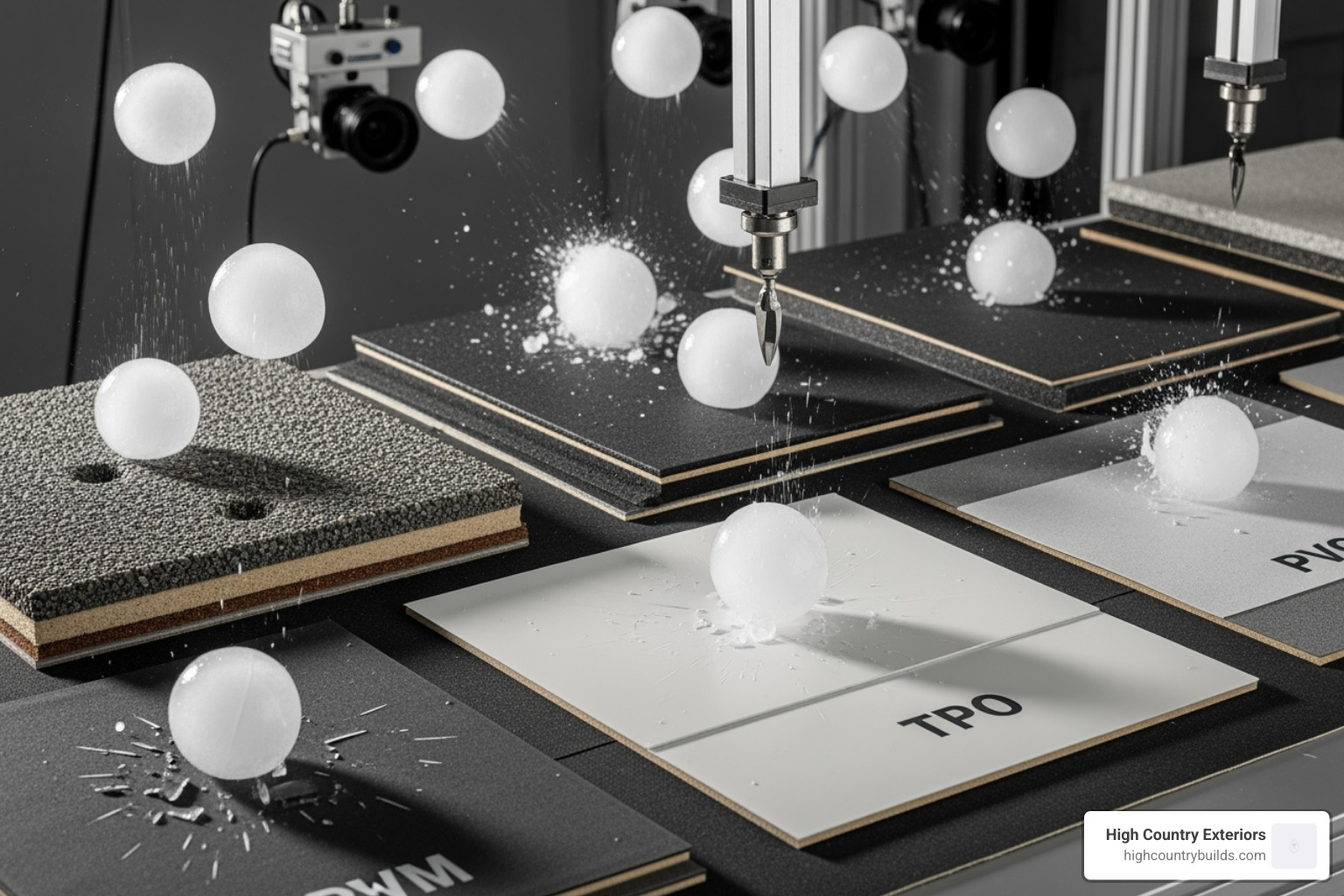 Table comparing hail impact resistance ratings (e.g., UL 2218 Class 4, FM Global Class 1-H, 1H, 1SH) - hail damage to built up roofing Table comparing hail impact resistance ratings (e.g., UL 2218 Class 4, FM Global Class 1-H, 1H, 1SH) - hail damage to built up roofing