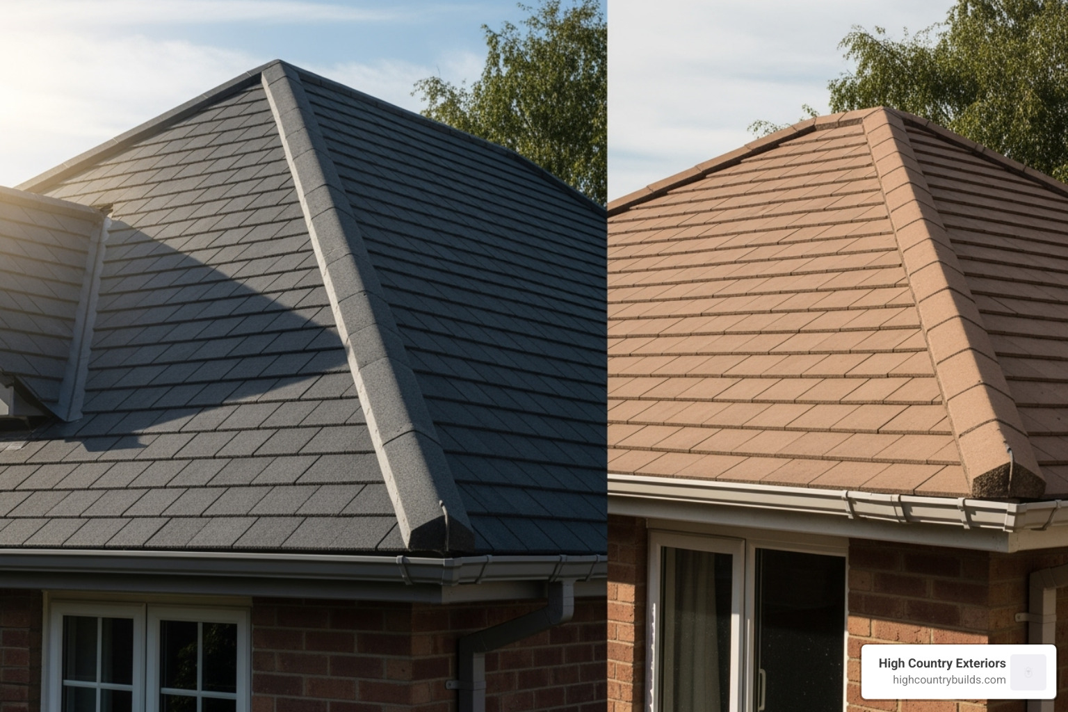 image illustrating the pitch of a roof with labels for steep vs. low slope - total roof replacement cost