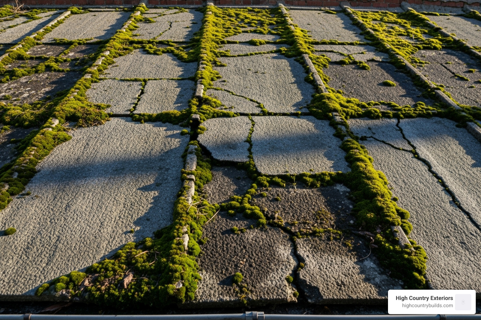 deteriorating asbestos roof showing cracks and moss - asbestos garage roof replacement