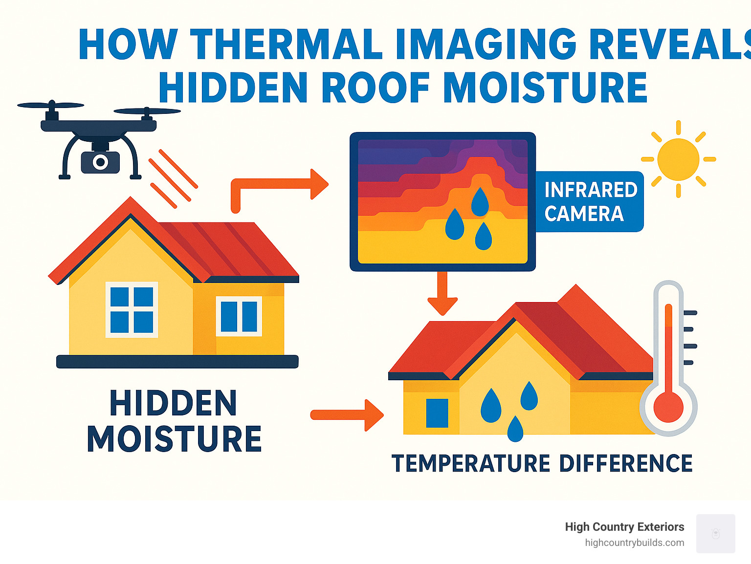 Infographic explaining how thermal imaging reveals hidden roof moisture - thermal roof inspection cost infographic Infographic explaining how thermal imaging reveals hidden roof moisture - thermal roof inspection cost infographic